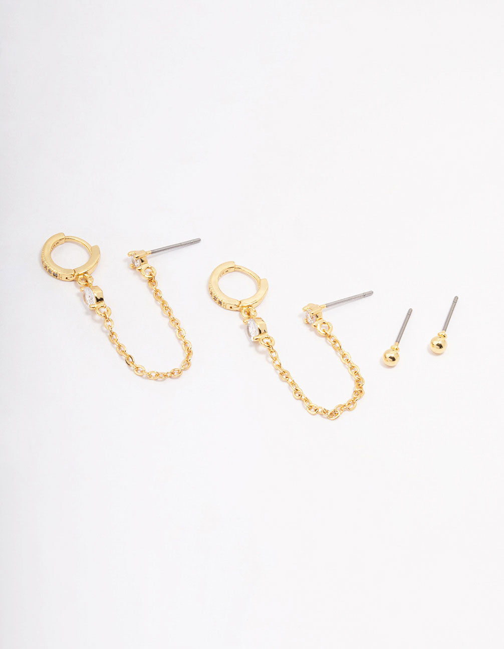 Gold Plated Cubic Zirconia Pave Huggie Chain Earring Pack