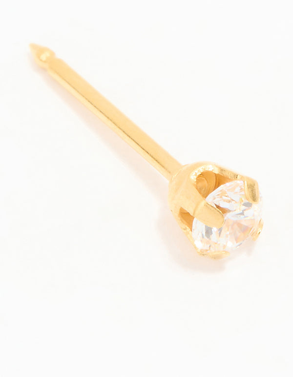 24KT Gold Plated Surgical Stainless Steel 3MM Cubic Zirconia Piercing Stud