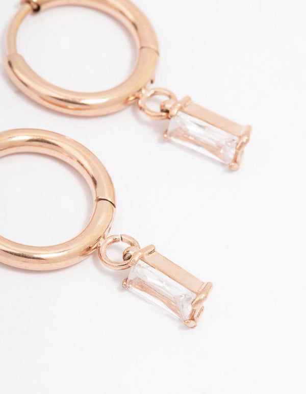 Rose Gold Plated Surgical Steel Square Cubic Zirconia Hoop Earrings