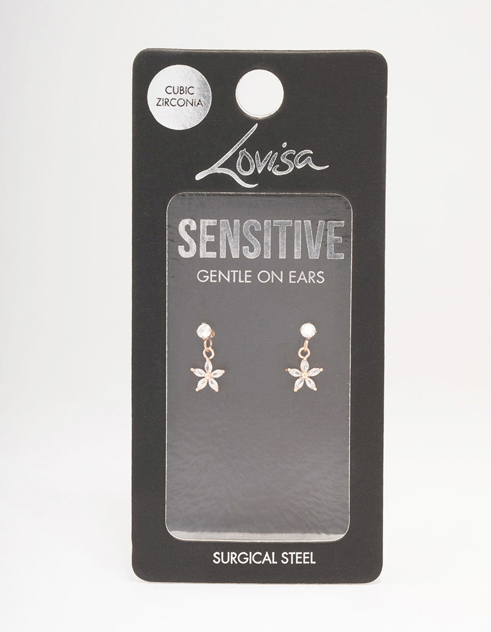 Rose Gold Plated Surgical Steel Cubic Zirconia Flower Drop Stud Earrings