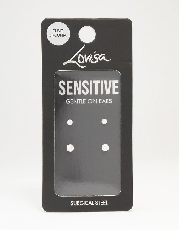 Rose Gold Plated Surgical Steel Graduating Cubic Zirconia Stud Earring Pack