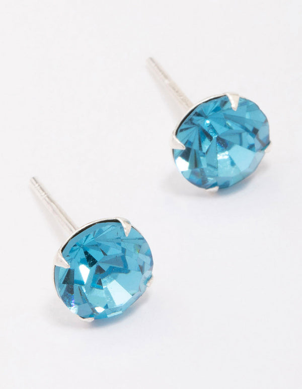 Sterling Silver Blue Czech Crystal Stud Earrings