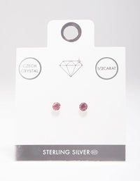 Sterling Silver Pink Czech Crystal Small Stud Earrings - link has visual effect only