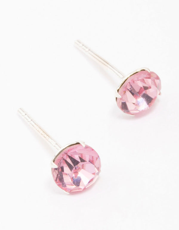 Sterling Silver Pink Czech Crystal Small Stud Earrings