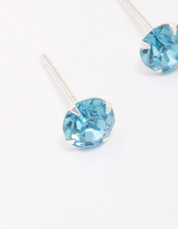 Sterling Silver Blue Czech Crystal Small Stud Earrings