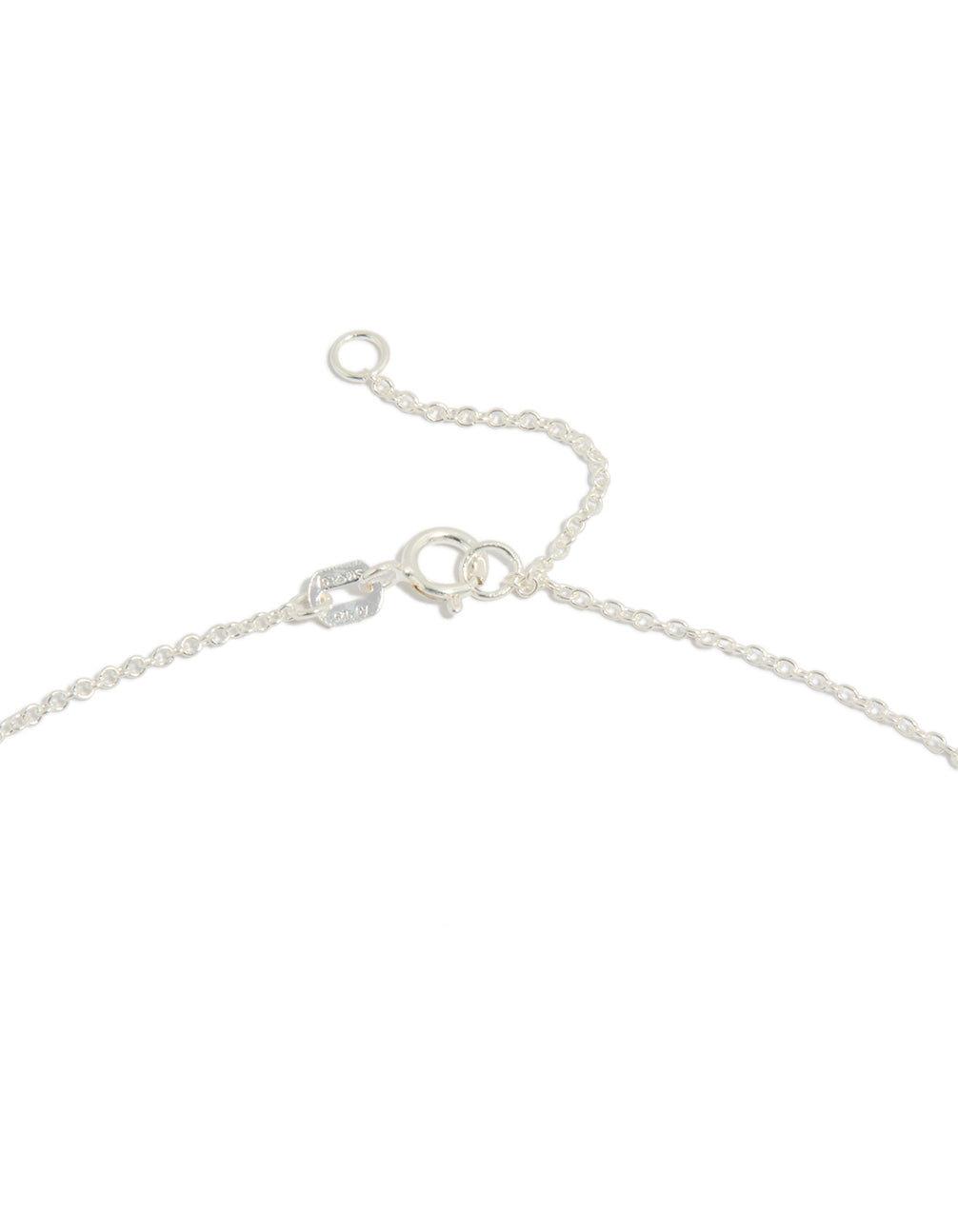Highlighted sterling silver mini puffy heart charm pendant necklace with dainty design clasp detail view