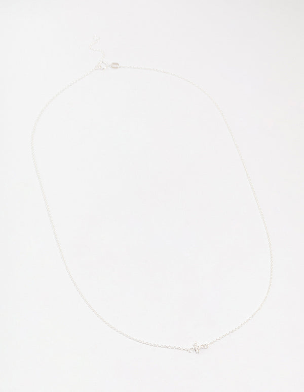 Sterling Silver Cubic Zirconia Mini Cross Pendant Necklace