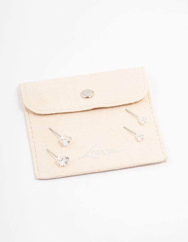 Silver Hexagon Diamante Stud Earring Pack