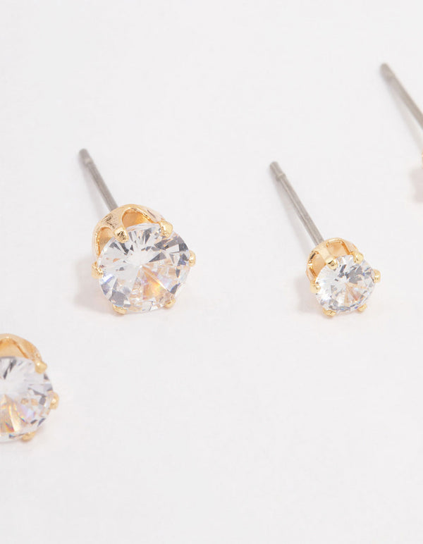Gold Hexagon Diamante Stud Earring Pack