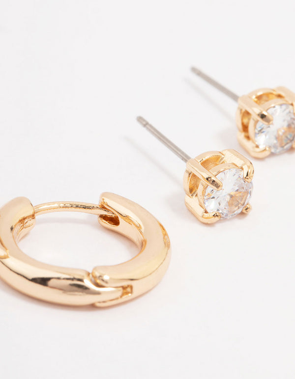 Gold Diamante Stud & Hoop Earring Pack