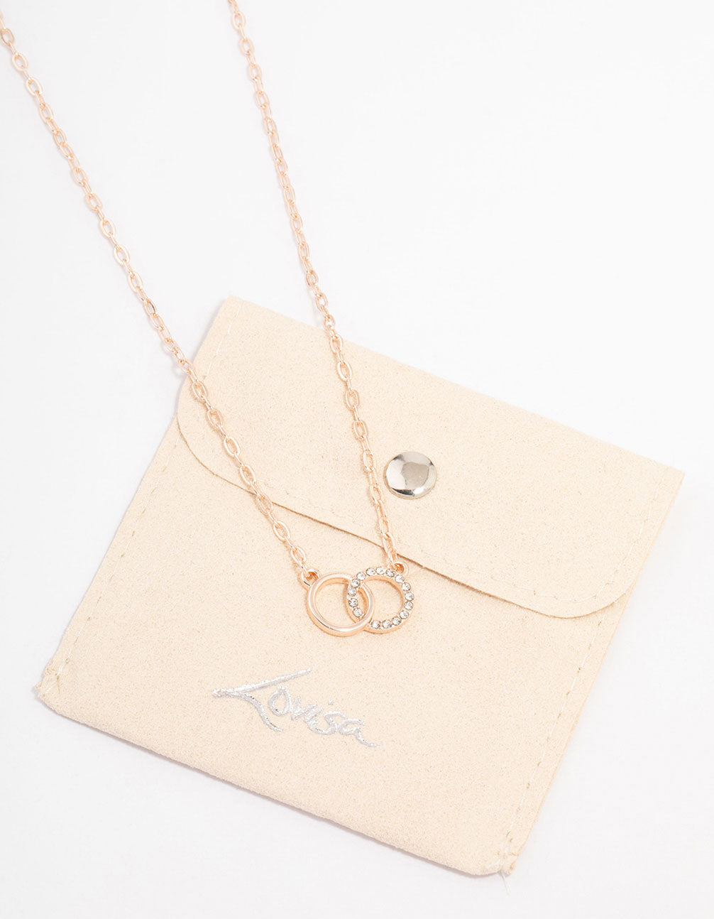 Rose Gold Interlocking Circular Diamante Pendant Necklace