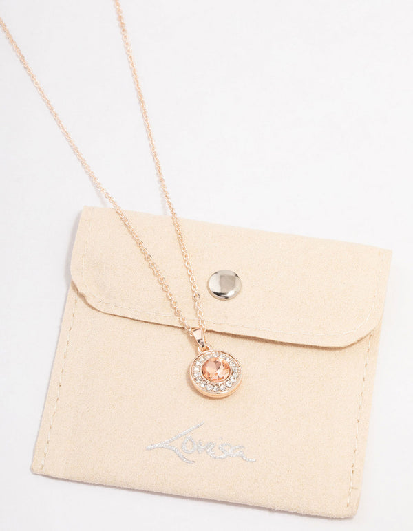 Rose Gold Diamante Halo Pendant Necklace
