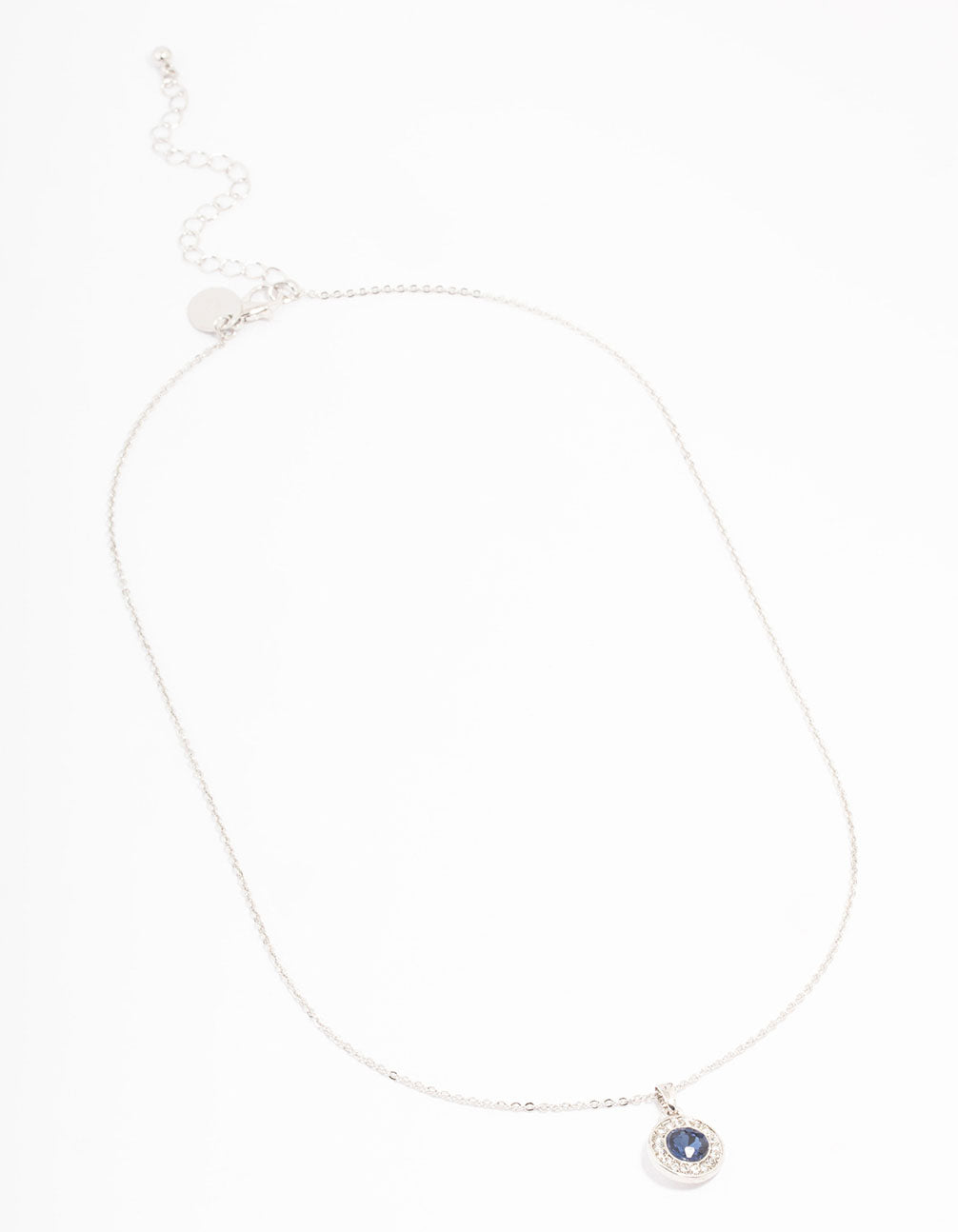Silver Diamante Sapphire Halo Necklace