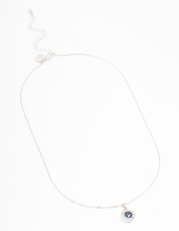 Silver Diamante Sapphire Halo Necklace