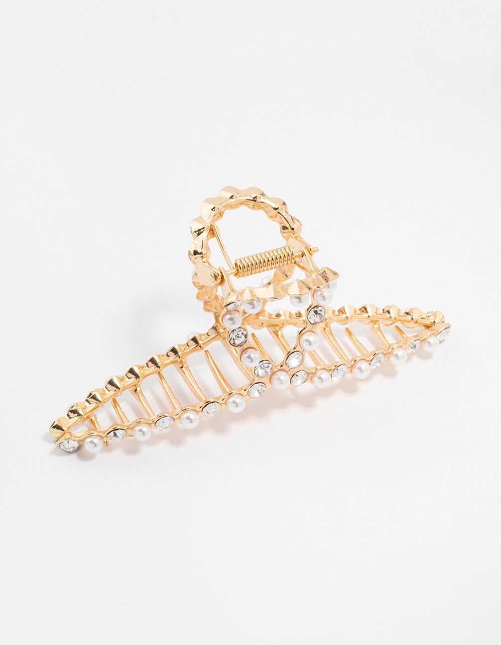 Gold Plated Diamante & Pearl Twisted Claw Clip
