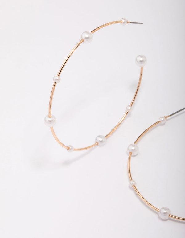 Gold Fine Pearl Hoop Earrings