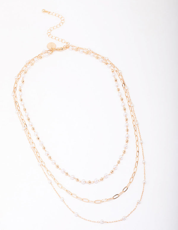 Gold Fine Station Pearl Necklace