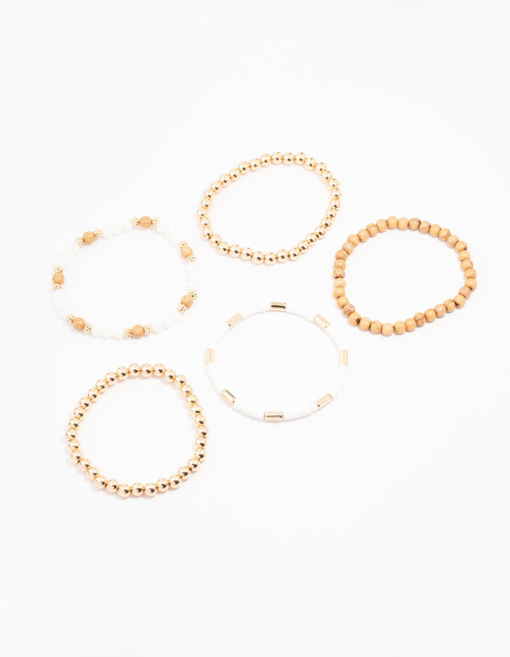 Gold & Wooden Beaded Bracelet 5-Pack