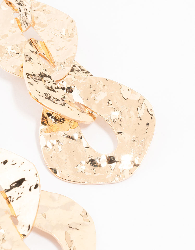 Gold Textured Chain Link Drop Earrings