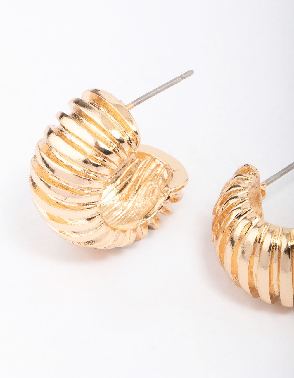 Gold Ribbed Small Hoop Earrings