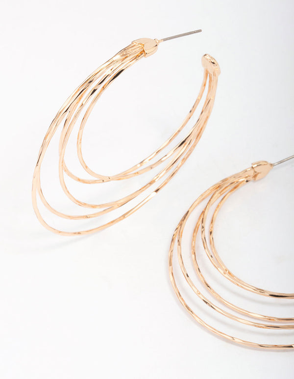 Gold Multi Row Large Hoop Earrings