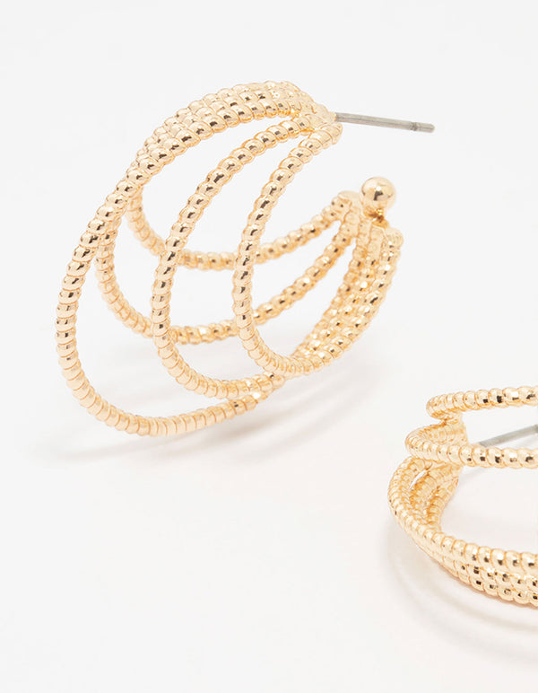 Gold Textured Small Layered Hoop Earrings