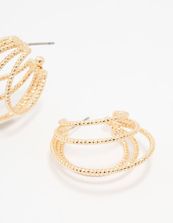 Gold Textured Small Layered Hoop Earrings