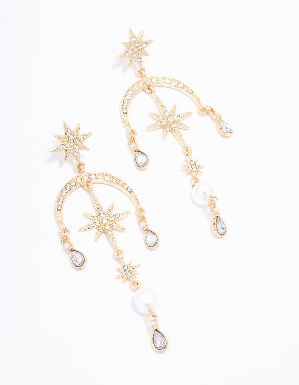 Gold Celestial Pearl Drop Earrings