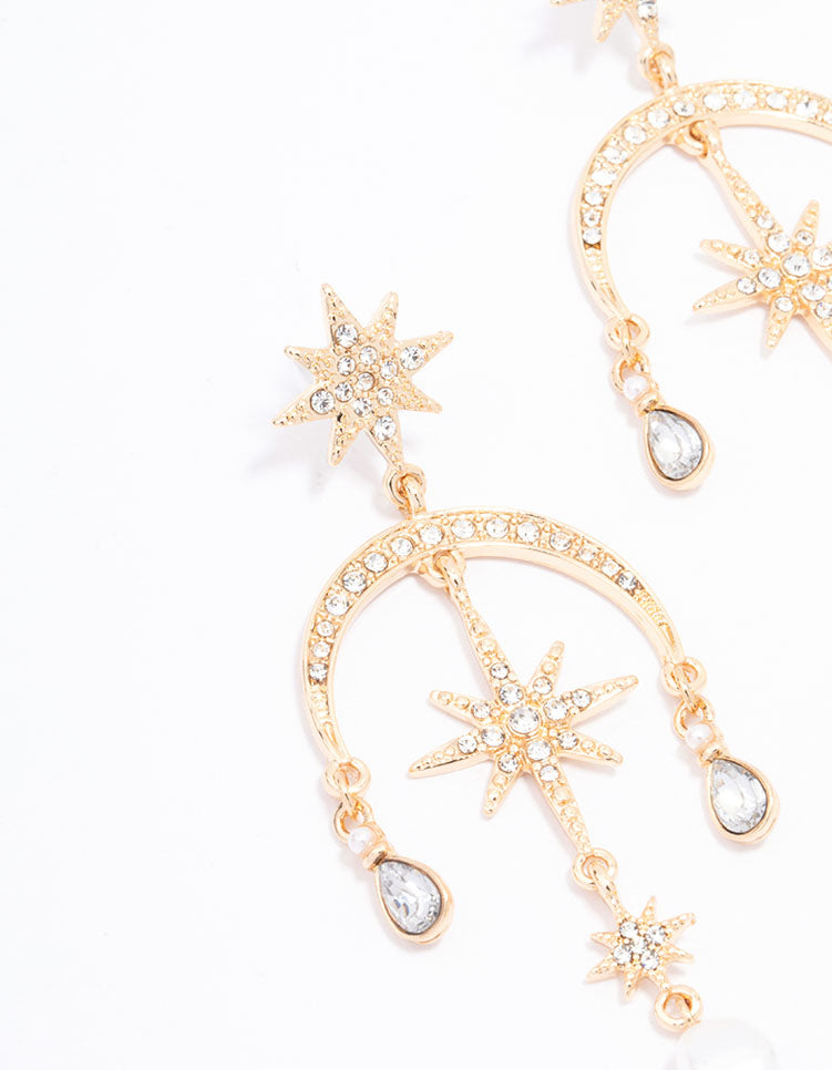 Gold Celestial Pearl Drop Earrings