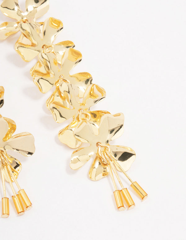Gold Linear Petal Drop Earrings
