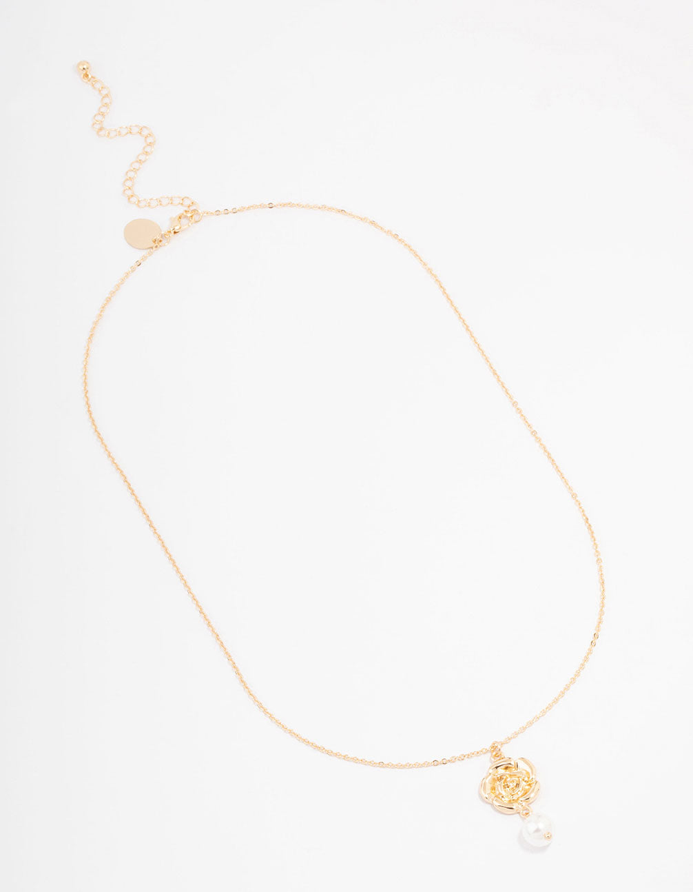 Gold Rose Pearl Pendant Necklace