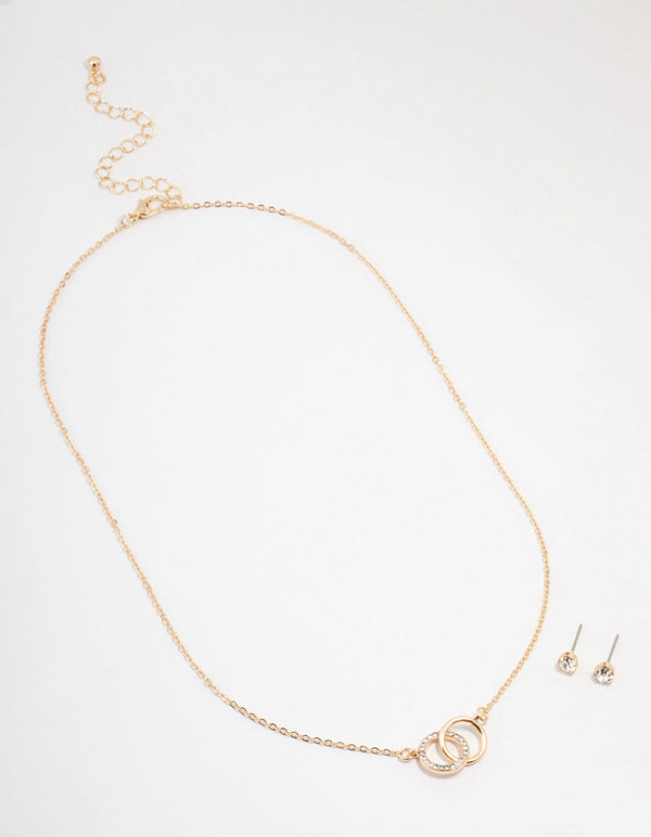 Gold Interlocking Circle Jewellery Set