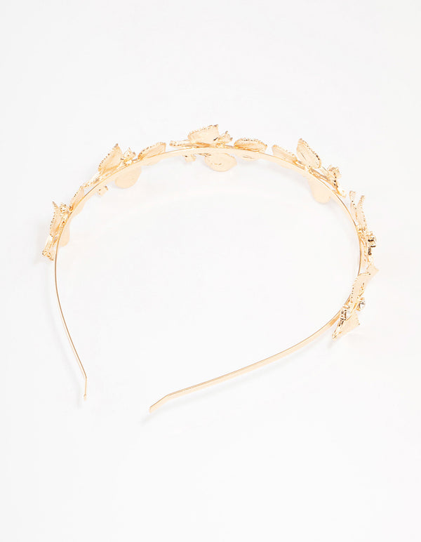 Gold Small Leafy Crystal Headband