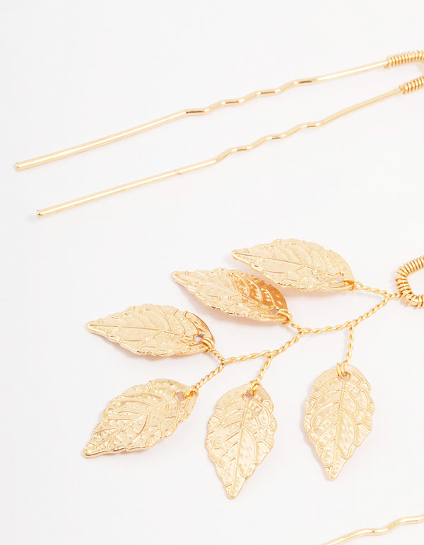 Gold Metal Leaf Hair Pin 3-Pack
