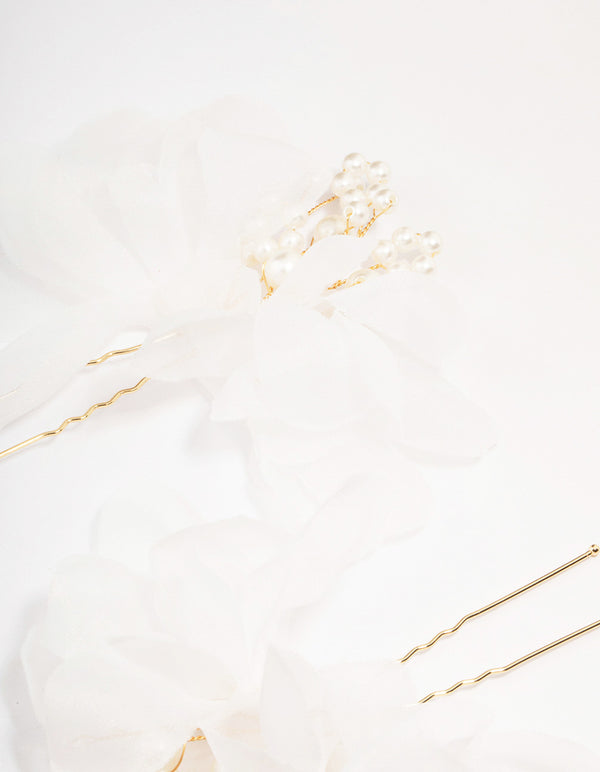 Gold Pearl & Flower Hair Pin Pack