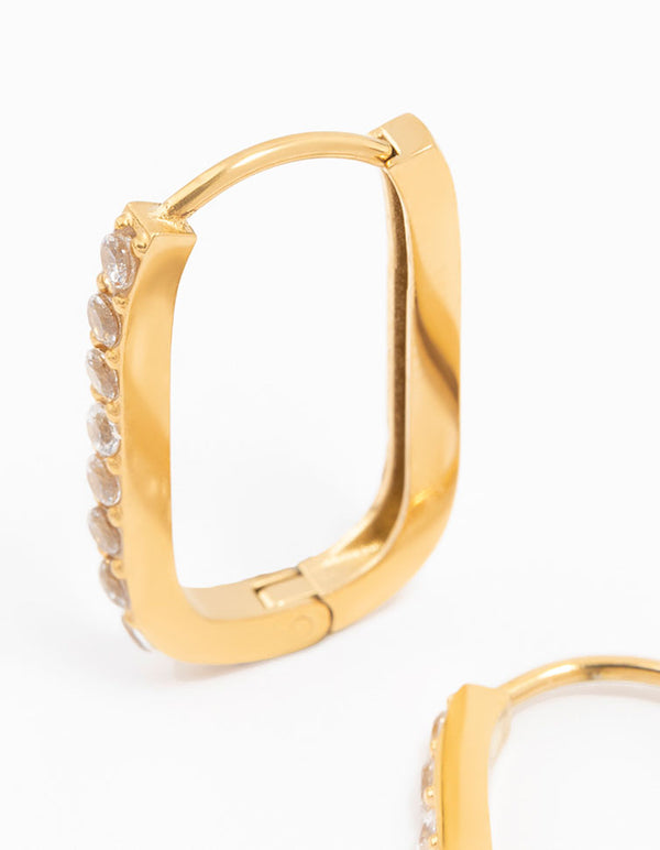 Gold Plated Surgical Steel Diamante Oval Hoop Earrings