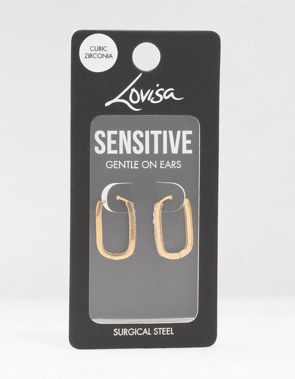 Gold Plated Surgical Steel Diamante Oval Hoop Earrings