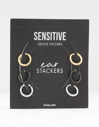 Thin Mixed Metal Hoop Earrings 3-Pack 12MM - link has visual effect only