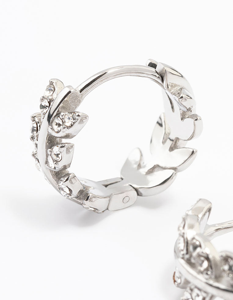 Surgical Steel Diamante Leaf Huggie Earrings