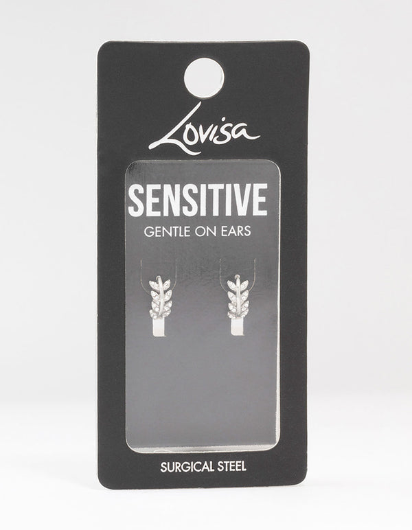 Surgical Steel Diamante Leaf Huggie Earrings