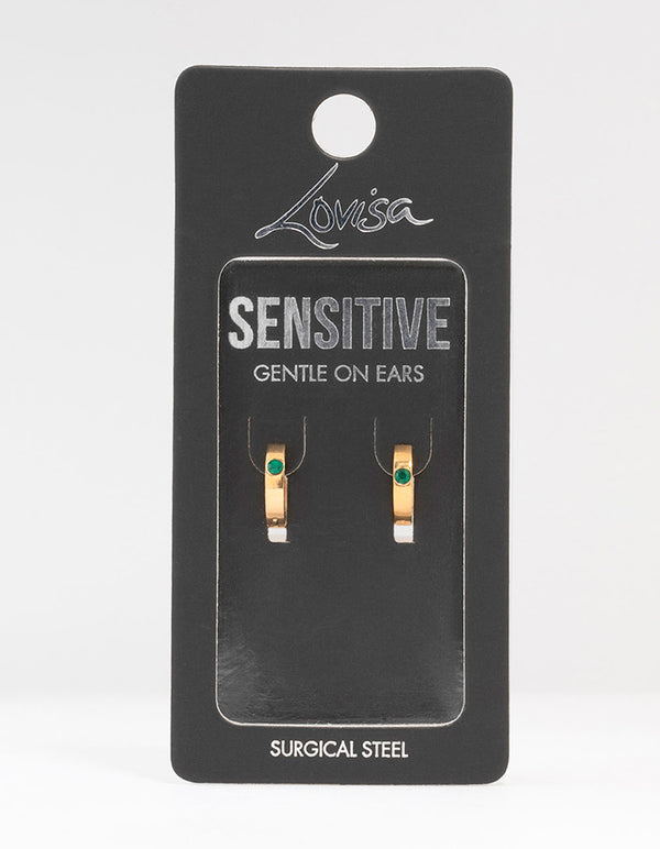 Gold Plated Surgical Steel Round Diamante Classic Huggie Earrings