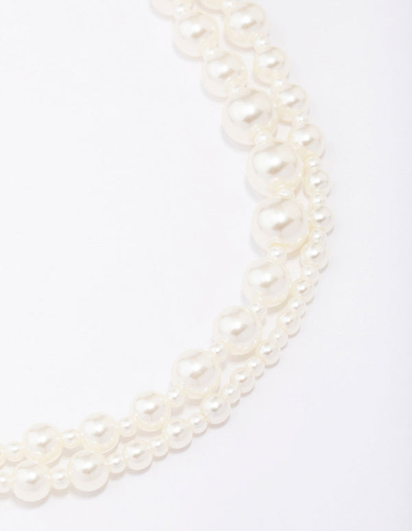 Pearl Layered Multi-Row Chain Necklace