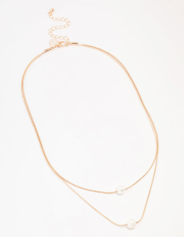 Rose Gold Plated Double Layer Single Pearl Necklace