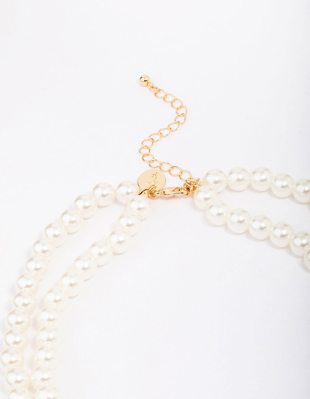 Gold Pearl Cross Multi Row Layered Necklace