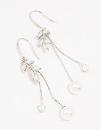 Silver Cubic Zirconia Leaf & Pearl Drop Earrings - link has visual effect only