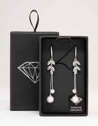 Silver Cubic Zirconia Leaf & Pearl Drop Earrings - link has visual effect only