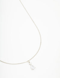 Rhodium Cubic Zirconia Pear Pendant Necklace - link has visual effect only