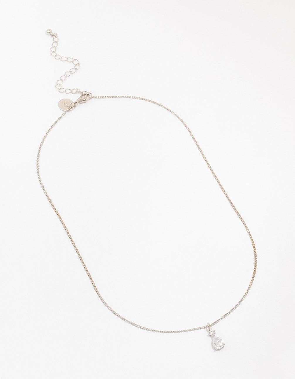 Silver Cubic Zirconia Pear Pendant Necklace