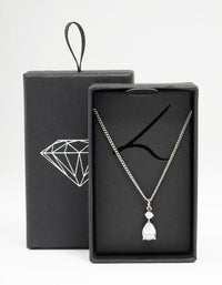 Rhodium Cubic Zirconia Pear Pendant Necklace - link has visual effect only