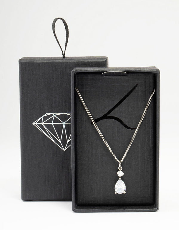 Silver Cubic Zirconia Pear Pendant Necklace